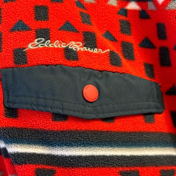 Eddie Bauer Men’s Fleece Sweater T2XL Red Geometric Pattern - Picture 6 of 14